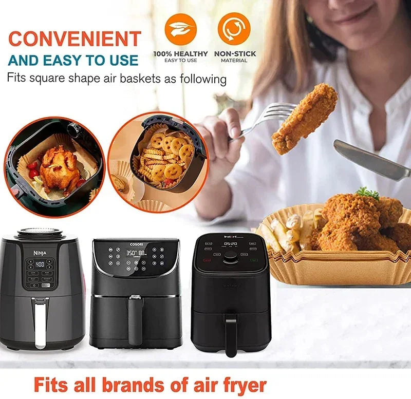 Air Fryer Papel Descartável Quadrado Redondo Papel para Assar Prato para Churrasco Tapete Antiaderente Forno de Cozinha Papel Absorvente Ferramenta