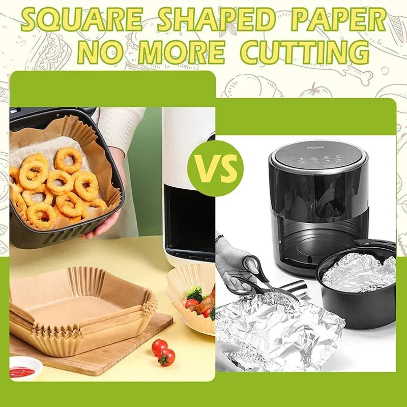 Air Fryer Papel Descartável Quadrado Redondo Papel para Assar Prato para Churrasco Tapete Antiaderente Forno de Cozinha Papel Absorvente Ferramenta