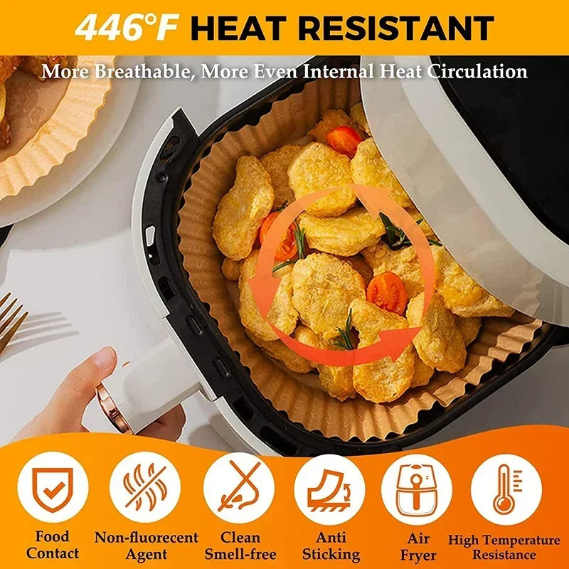 Air Fryer Papel Descartável Quadrado Redondo Papel para Assar Prato para Churrasco Tapete Antiaderente Forno de Cozinha Papel Absorvente Ferramenta