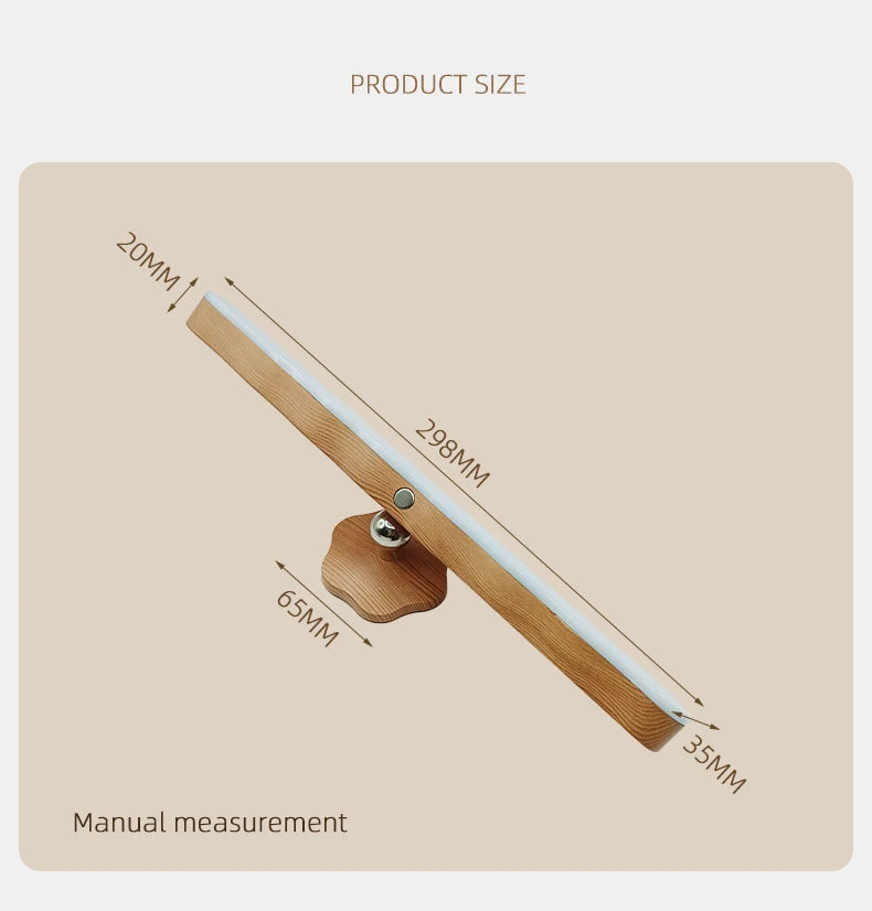 luz noturna LED de madeira - Lâmpada de parede magnética portátil recarregável